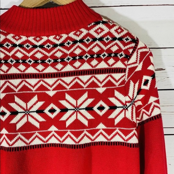 Hanna Andersson Girls Sweater Sz 12 / 150 Red Cotton Knit Fair Isle Quarter Zip - Picture 5 of 9